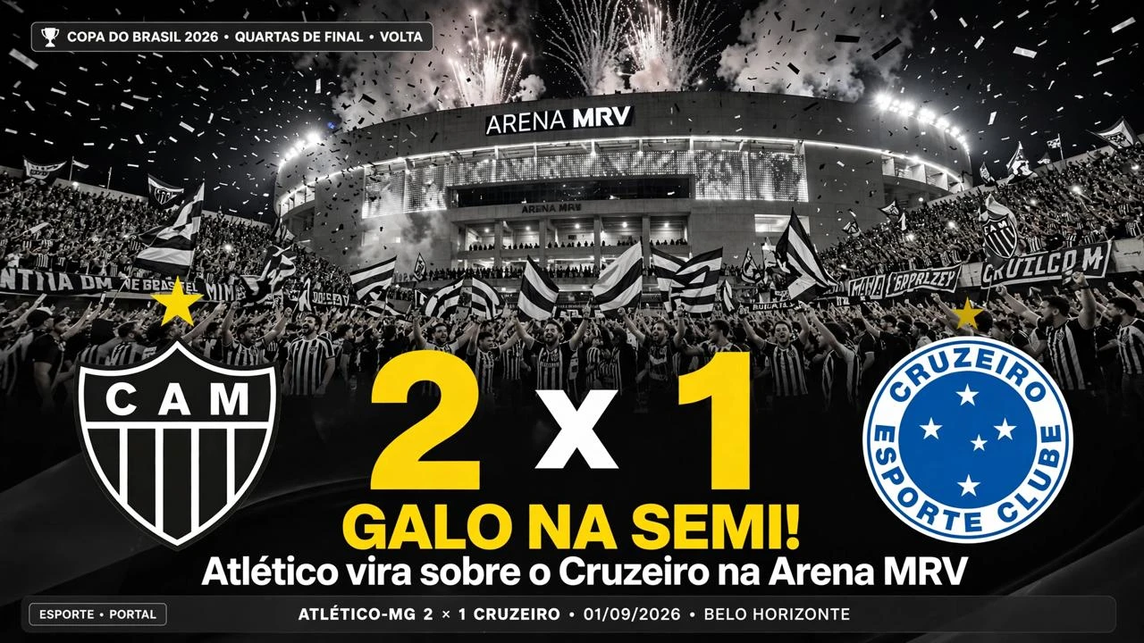 RESUMO: Atlético-MG 2 x 1 Cruzeiro Galo vira e vai à semifinal da Copa do Brasil