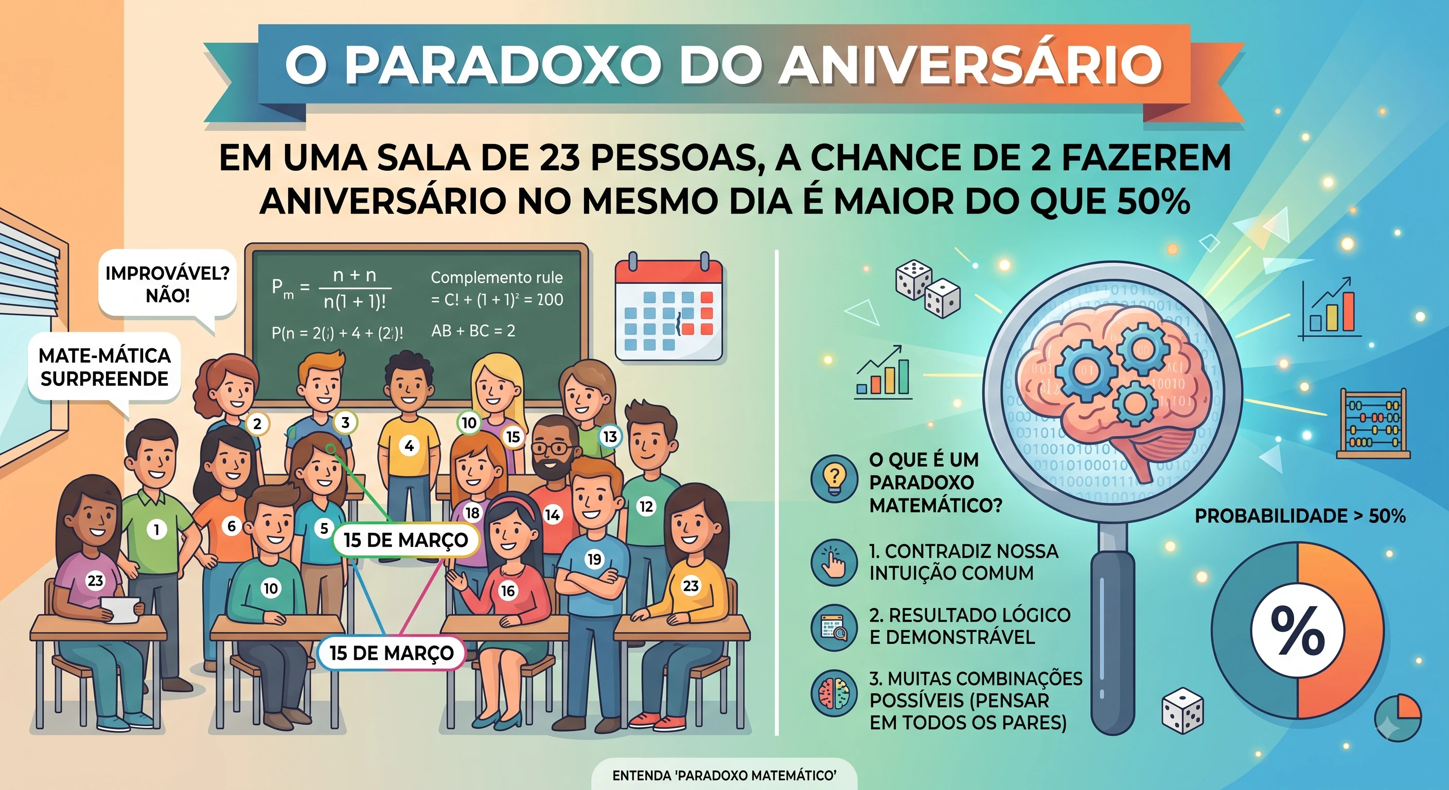 Em sala de 23 pessoas, chance de 2 fazerem aniversário no mesmo dia é maior do que 50%; entenda 'paradoxo matemático'