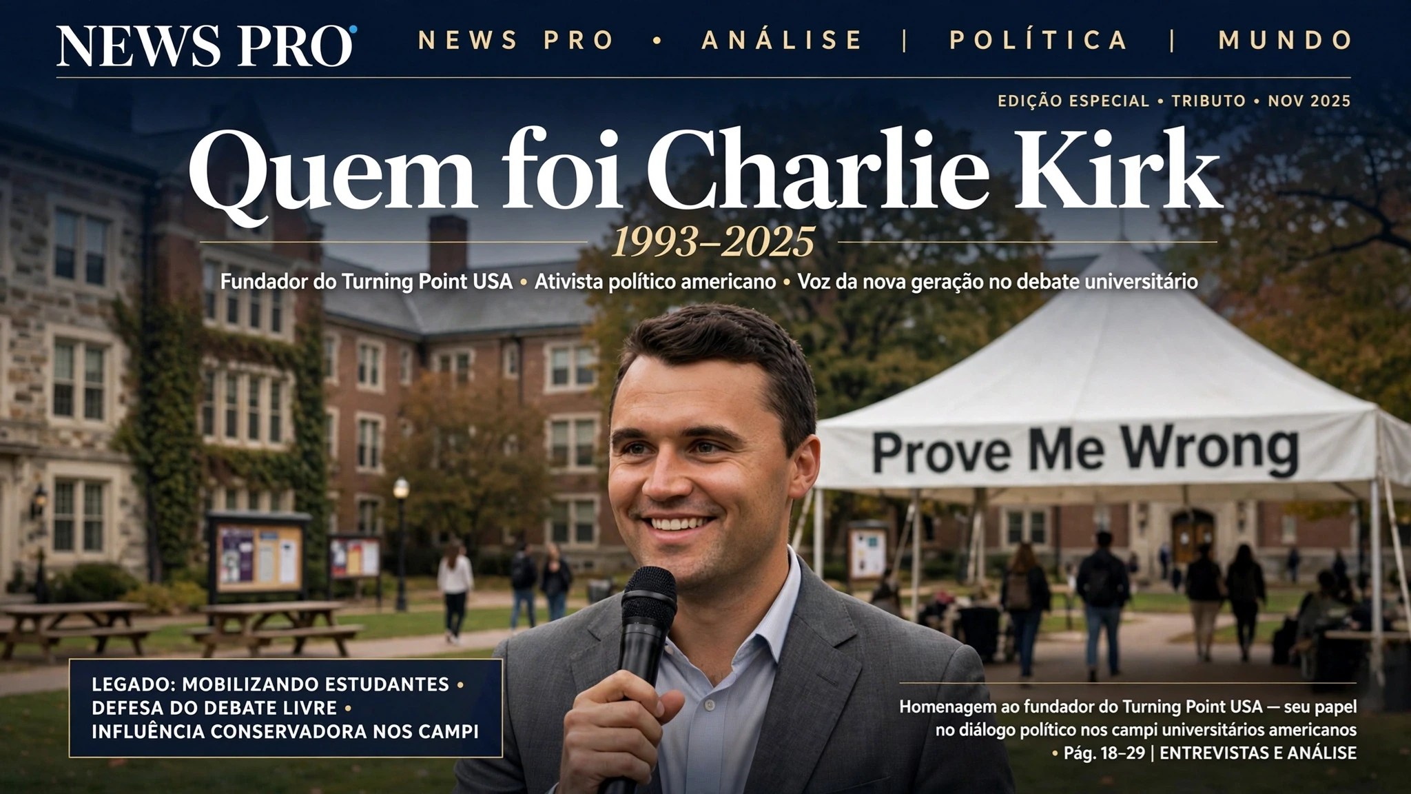 QUEM FOI CHARLIE KIRK: O ativista de 31 anos que mobilizou a juventude americana e foi assassinado ao vivo