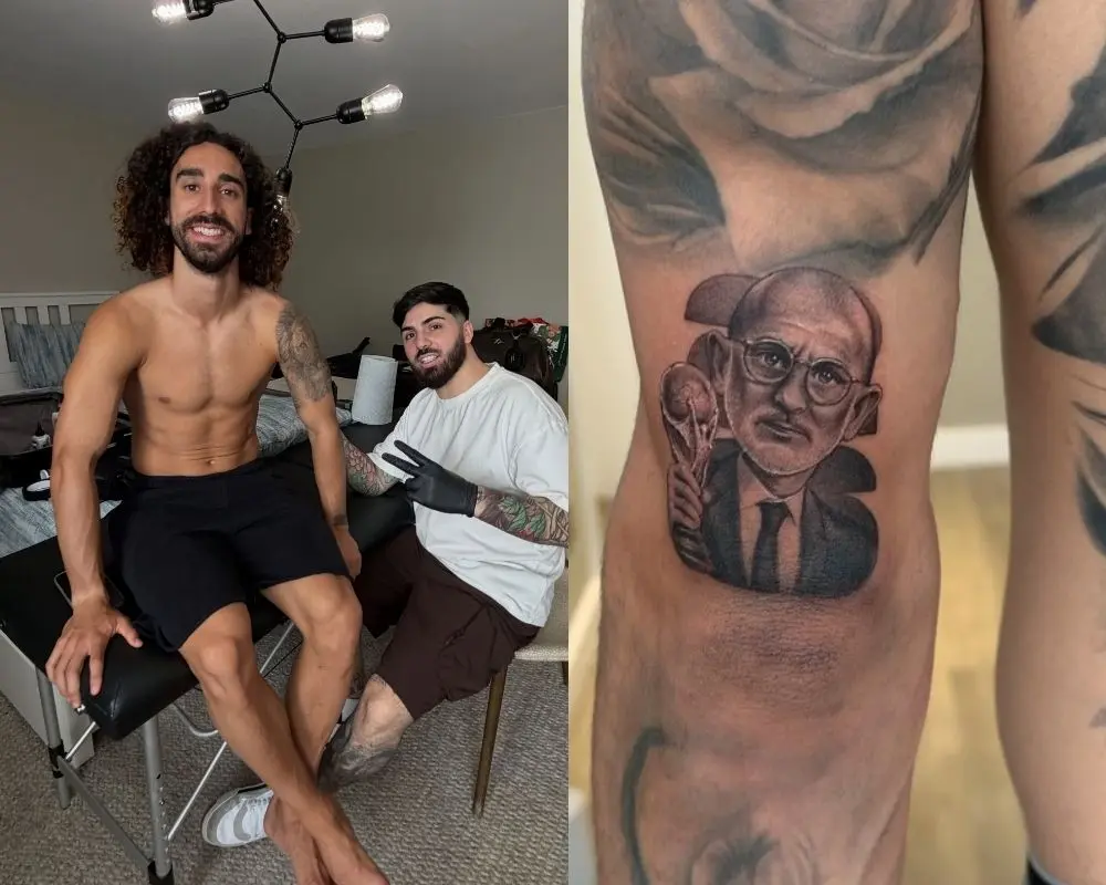 Cucurella cumpre promessa e tatua o rosto de De la Fuente