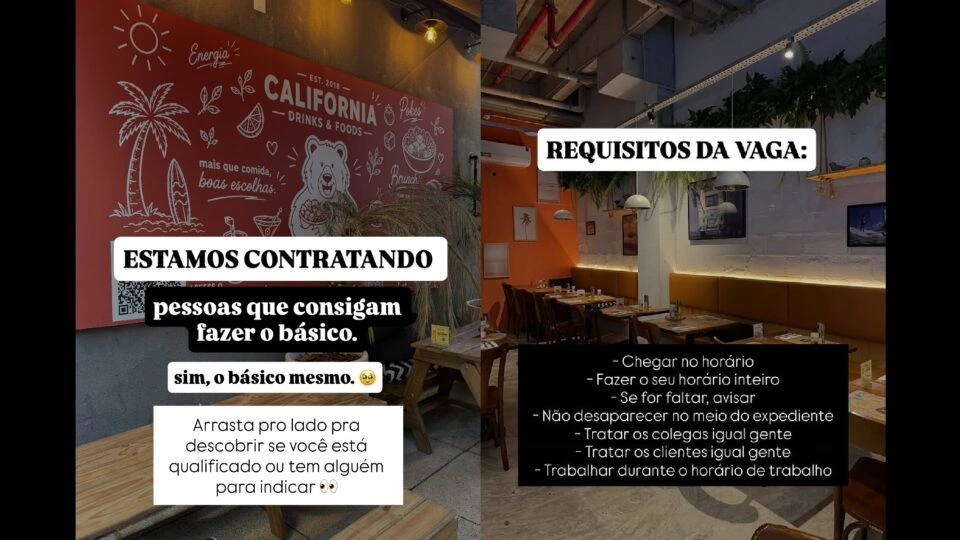 Restaurante paulista viraliza ao divulgar vaga pedindo para “fazer o básico”